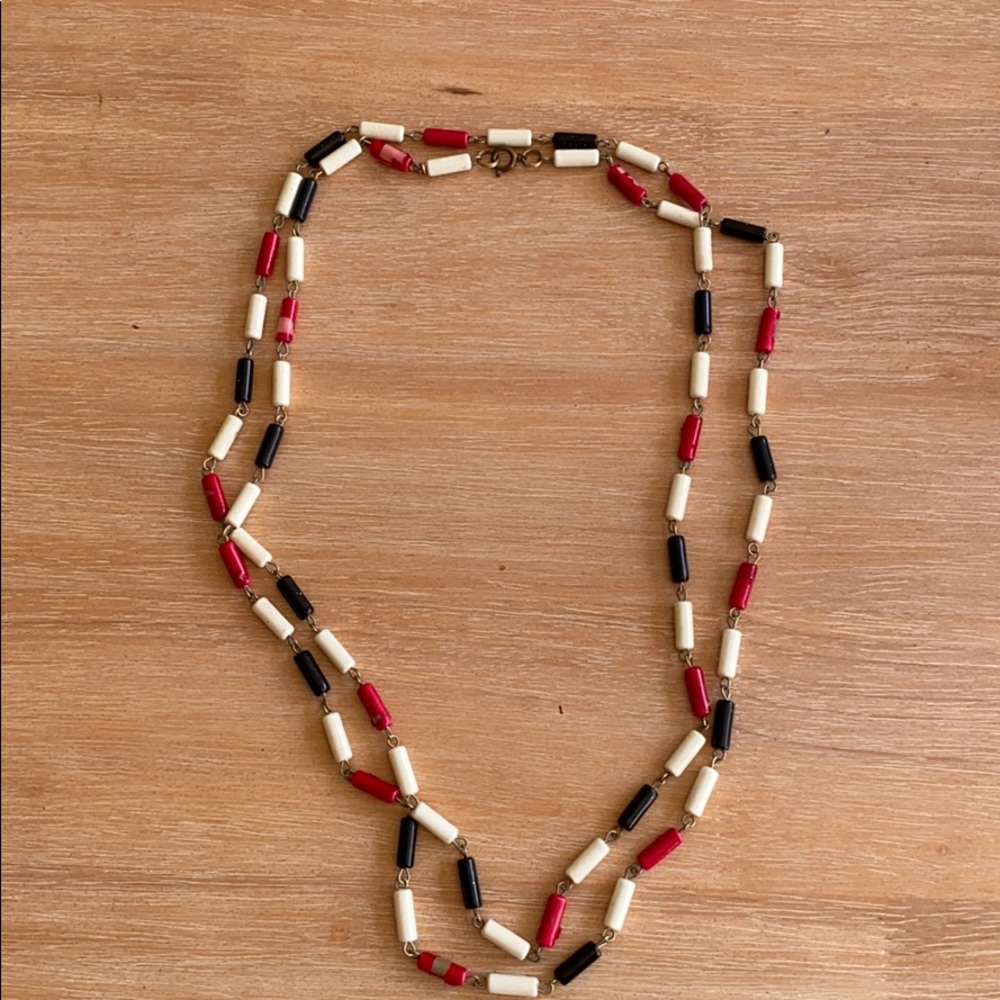 Vintage necklace, red, black and white